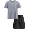 Arshiner Boys Loose Athletic Shorts Set Performance Crew Neck T-Shirt and Mesh Short 2 Piece Outfit for Active Kids(Light Grey/Black)