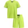 Arshiner Boys Loose Athletic Shorts Set Performance Crew Neck T-Shirt and Mesh Short 2 Piece Outfit for Active Kids(Lime Green)