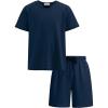 Arshiner Boys Loose Athletic Shorts Set Performance Crew Neck T-Shirt and Mesh Short 2 Piece Outfit for Active Kids(Navy Blue)