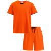 Arshiner Boys Loose Athletic Shorts Set Performance Crew Neck T-Shirt and Mesh Short 2 Piece Outfit for Active Kids(Orange)