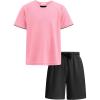 Arshiner Boys Loose Athletic Shorts Set Performance Crew Neck T-Shirt and Mesh Short 2 Piece Outfit for Active Kids(Pink/Black)