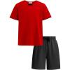 Arshiner Boys Loose Athletic Shorts Set Performance Crew Neck T-Shirt and Mesh Short 2 Piece Outfit for Active Kids(Red/Black)