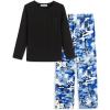 Arshiner Boys Loose-fit Pajamas Long Sleeve Black Top and Blue Camo Pants 2 Piece Pajama Set for Big Boys 7-8 Years