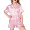 Arshiner Girls Pajamas Silk Satin Pajama Sleepwear Button Down Pj Set Loungewear(Pink Bow)