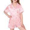Arshiner Girls Pajamas Silk Satin Pajama Sleepwear Button Down Pj Set Loungewear(Pink Striped Bow)