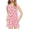 Arshiner Girls Pajamas Summer Ruffle Sleepwear Cute Tank Top and Shorts Set Pjs Outfit(Pink Cherry Bow)