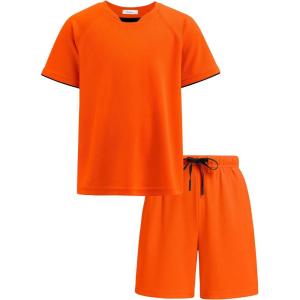 Arshiner Boys Loose Athletic Shorts Set Performance Crew Neck T-Shirt and Mesh Short 2 Piece Outfit for Active Kids(Orange)