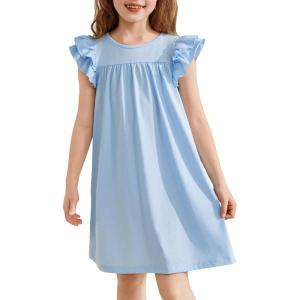 Arshiner Girls Nightgowns Cute Ruffle Short Sleeves Princess Pajamas Nightdress Sleepwear(Blue)