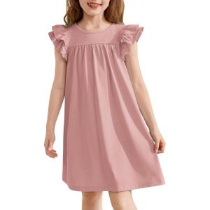 Arshiner Girls Nightgowns Cute Ruffle Short Sleeves Princess Pajamas Nightdress Sleepwear(Lotus Root Pink)