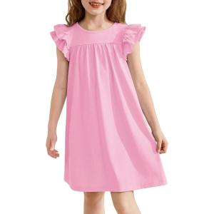 Arshiner Girls Nightgowns Cute Ruffle Short Sleeves Princess Pajamas Nightdress Sleepwear(Pink)