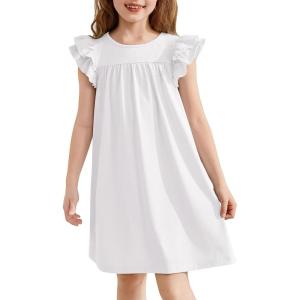 Arshiner Girls Nightgowns Cute Ruffle Short Sleeves Princess Pajamas Nightdress Sleepwear(White)
