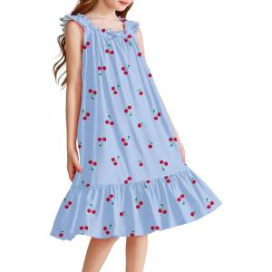 Arshiner Girls Nightgowns Pajama Dress Cute Ruffle Sleepwear Soft Night Gowns(Blue Cherry)