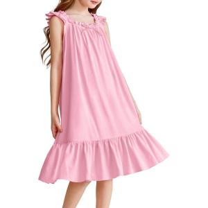 Arshiner Girls Nightgowns Pajama Dress Cute Ruffle Sleepwear Soft Night Gowns(Pink)