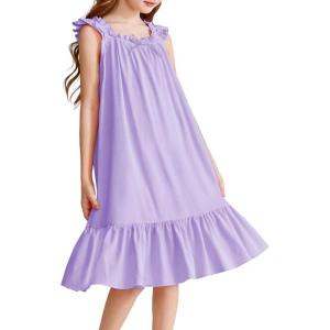 Arshiner Girls Nightgowns Pajama Dress Cute Ruffle Sleepwear Soft Night Gowns(Purple)