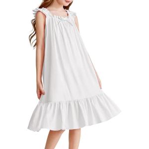 Arshiner Girls Nightgowns Pajama Dress Cute Ruffle Sleepwear Soft Night Gowns(White)
