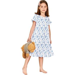 Arshiner Girls Nightgowns Sleepwear Short Sleeve Victorian Pajama Dress Soft Princess Sleepshirt for 3-12 Years Kids(White Little Flowers)