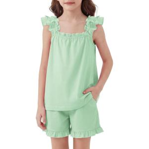 Arshiner Girls Pajamas Ruffle Tank Top and Shorts Sets Soft Cute 2 Piece Sleepwear for Kids(Green)