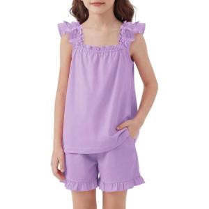 Arshiner Girls Pajamas Ruffle Tank Top and Shorts Sets Soft Cute 2 Piece Sleepwear for Kids(Purple)