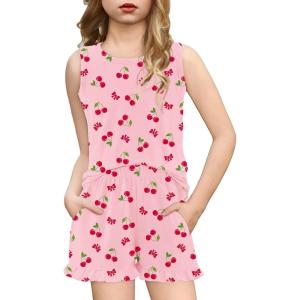 Arshiner Girls Pajamas Summer Ruffle Sleepwear Cute Tank Top and Shorts Set Pjs Outfit(Pink Cherry Bow)