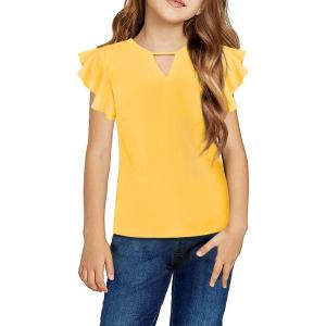 Arshiner Kids Girls Yellow Shirt Casual Short/Long Sleeve Shirts Kids Loose Tunic Tops Ruffle Cotton Tee Blouses