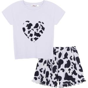 Arshiner Leopard Printed Kids Nightwear Pajama Set with Pockets Girls 2 Pieces Outfits for Summer