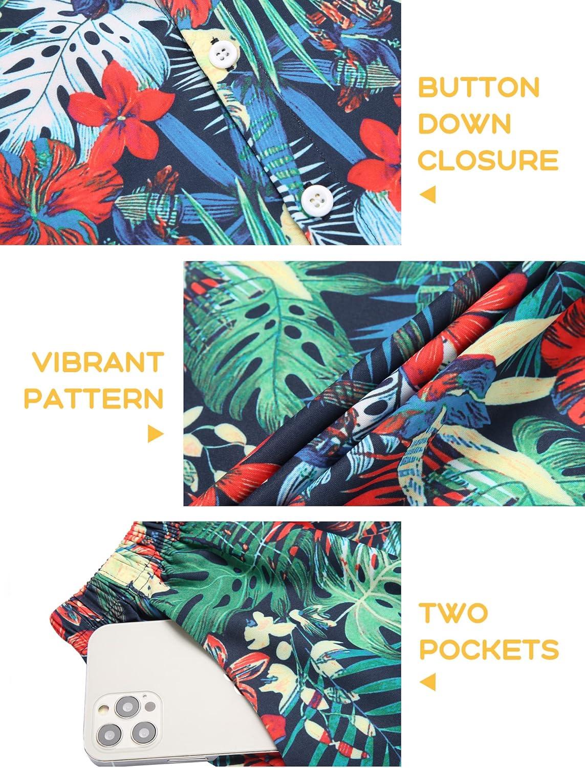 image:imageArshiner Boys 2 Piece Outfits Hawaiian Shorts Sets Button Down Shirt and Shorts Summer Beach Clothes for 212 YearsGreen Tropical Print