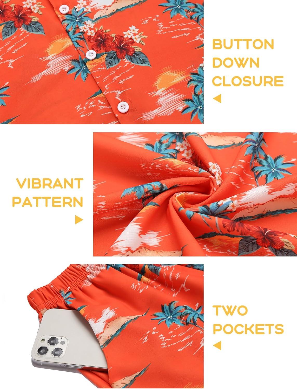 image:imageArshiner Boys 2 Piece Outfits Hawaiian Shorts Sets Button Down Shirt and Shorts Summer Beach Clothes for 212 YearsOrange Palm Tree