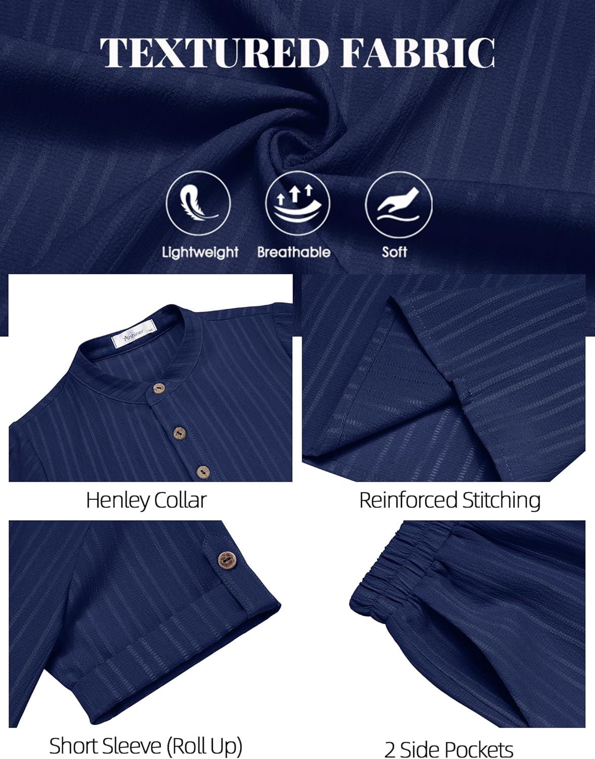 image:imageArshiner Boys 2 Piece Summer Beach Outfits Textured Henley Shirts and Shorts Set Casual Vacation Clothes for 412 Years KidsNavy Blue