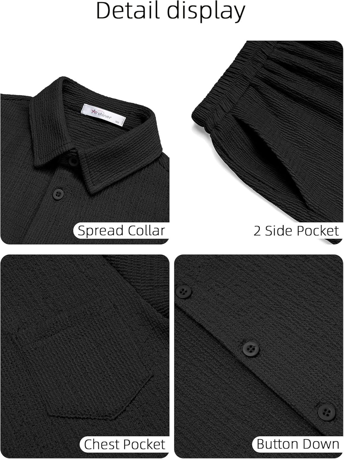 image:imageArshiner Boys 2 Pieces Summer Outfits Short Sleeve Button Down Shirts and Shorts Sets for Kids Vacation Beach Wear 512 YearsBlack