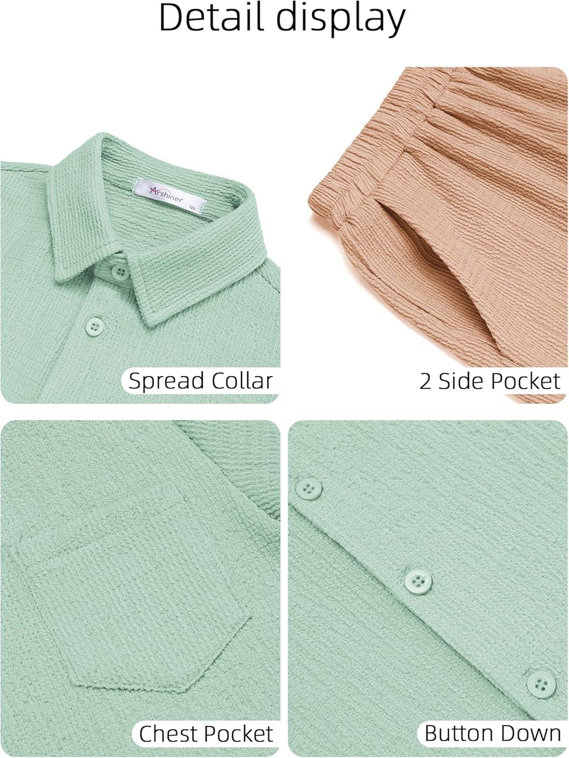image:imageArshiner Boys 2 Pieces Summer Outfits Short Sleeve Button Down Shirts and Shorts Sets for Kids Vacation Beach Wear 512 YearsGreenkhaki