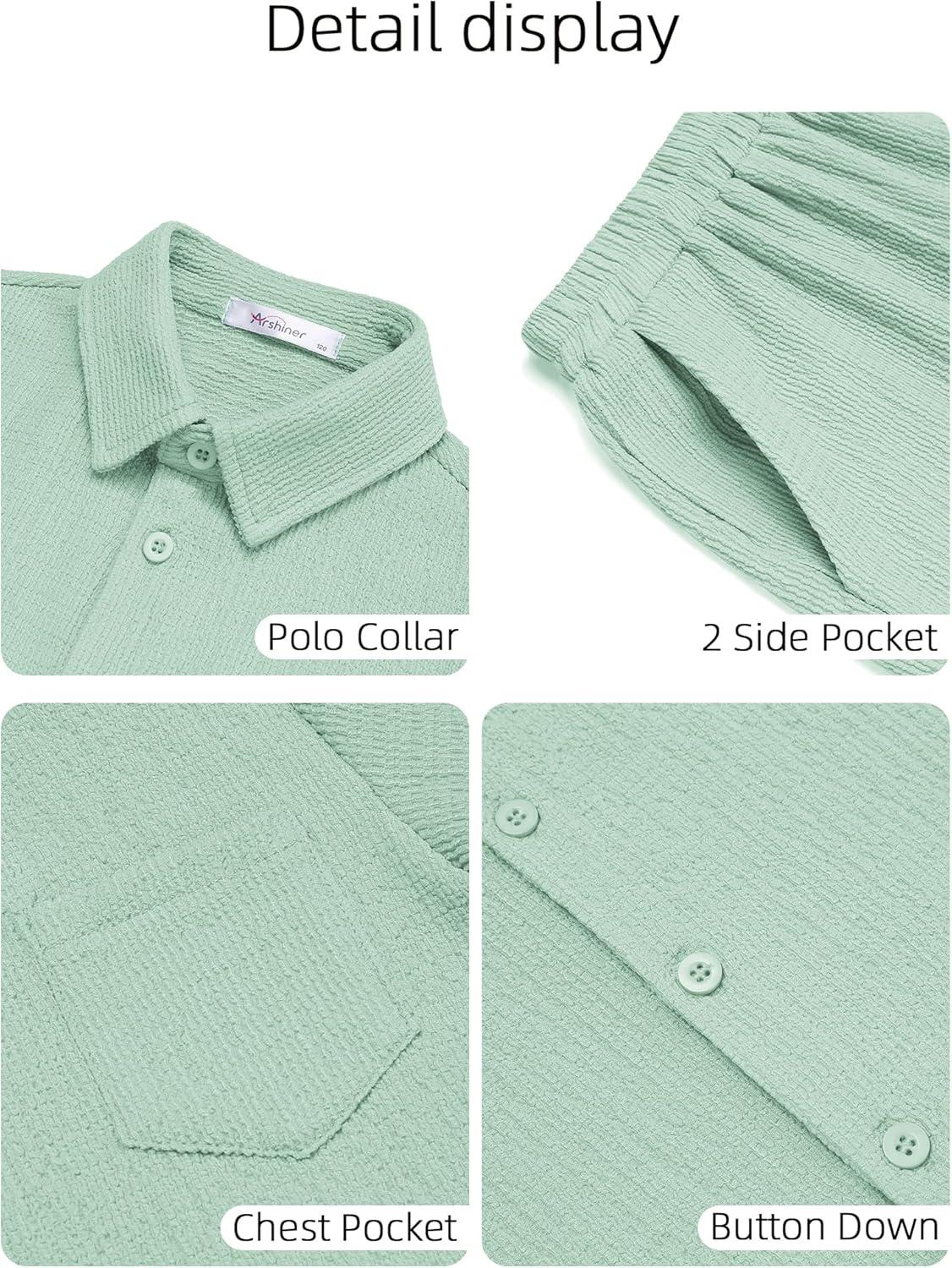 image:imageArshiner Boys 2 Pieces Summer Outfits Short Sleeve Button Down Shirts and Shorts Sets for Kids Vacation Beach Wear 512 YearsIcy Green