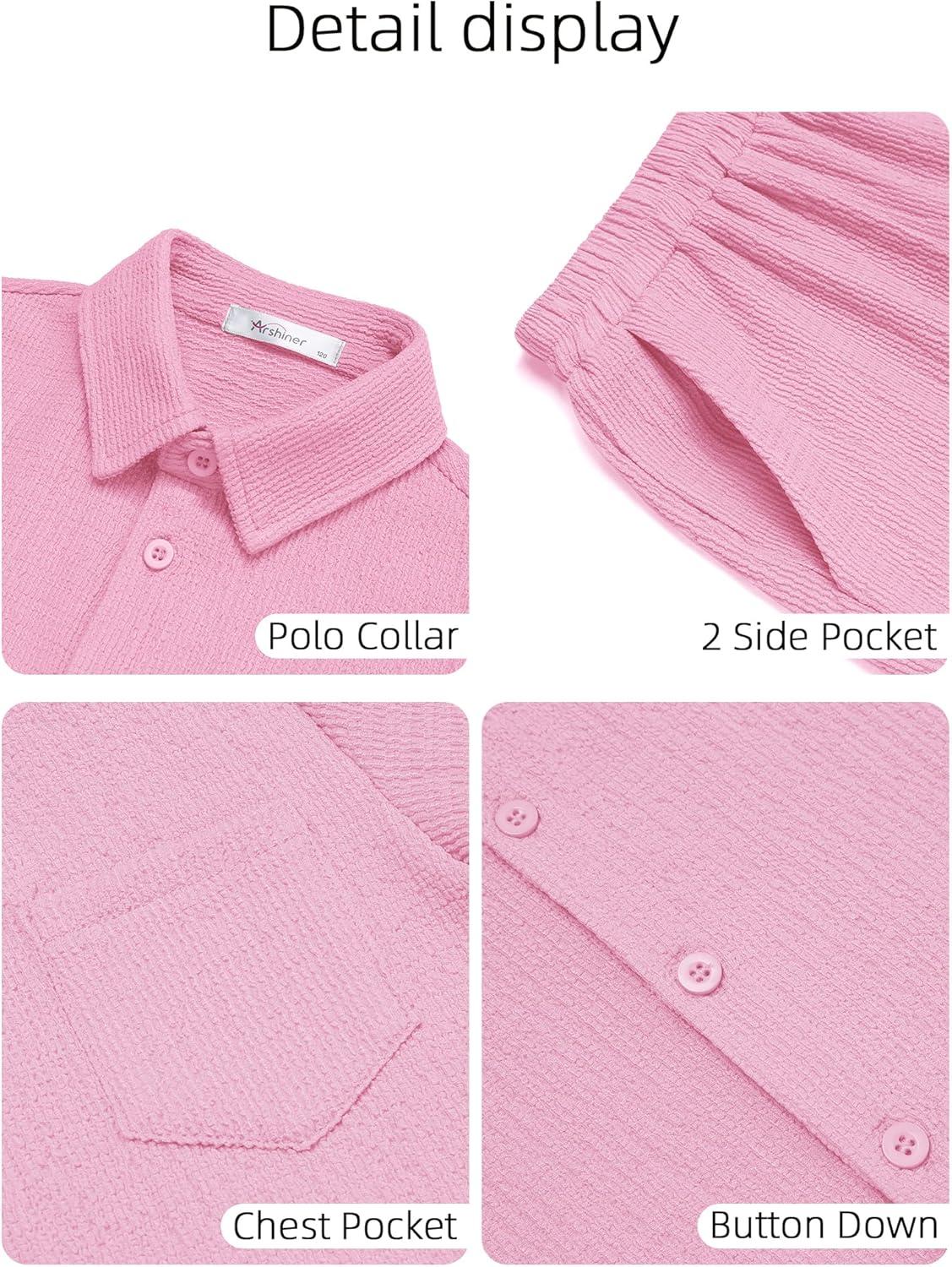 image:imageArshiner Boys 2 Pieces Summer Outfits Short Sleeve Button Down Shirts and Shorts Sets for Kids Vacation Beach Wear 512 YearsLight Pink