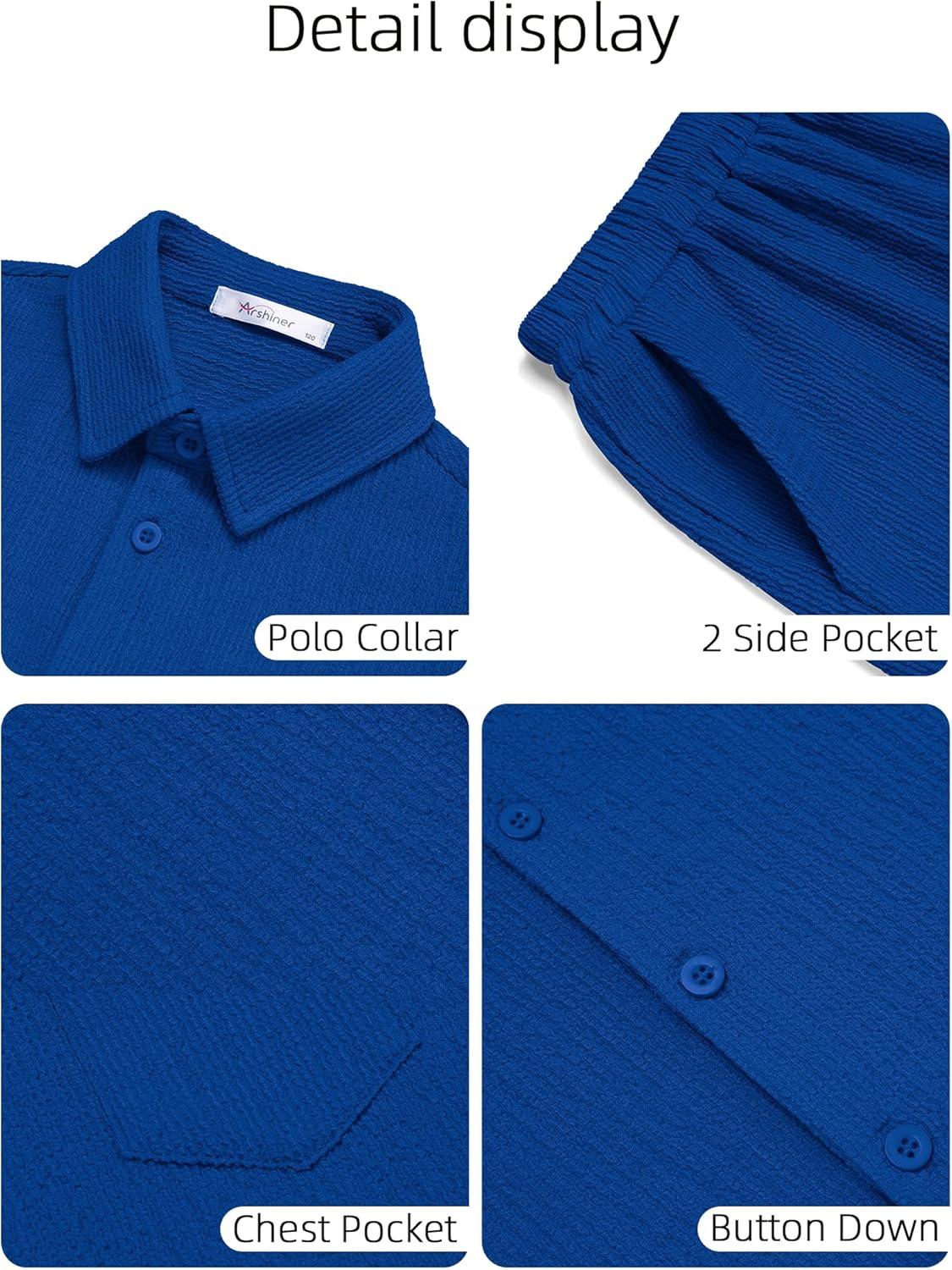 image:imageArshiner Boys 2 Pieces Summer Outfits Short Sleeve Button Down Shirts and Shorts Sets for Kids Vacation Beach Wear 512 YearsRoyal Blue