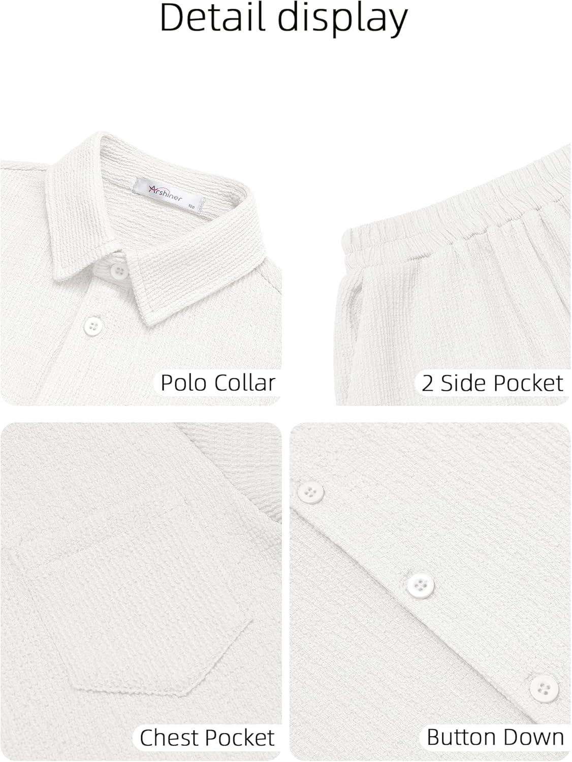 image:imageArshiner Boys 2 Pieces Summer Outfits Short Sleeve Button Down Shirts and Shorts Sets for Kids Vacation Beach Wear 512 YearsWhite