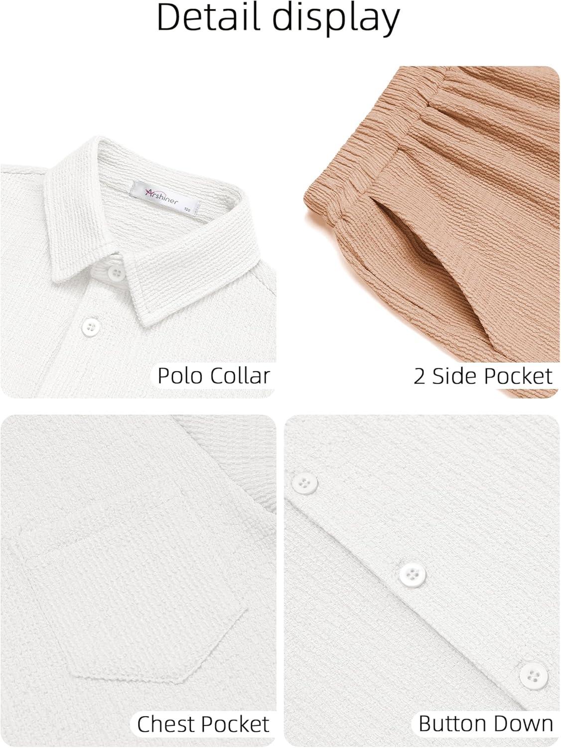 image:imageArshiner Boys 2 Pieces Summer Outfits Short Sleeve Button Down Shirts and Shorts Sets for Kids Vacation Beach Wear 512 YearsWhitekhaki