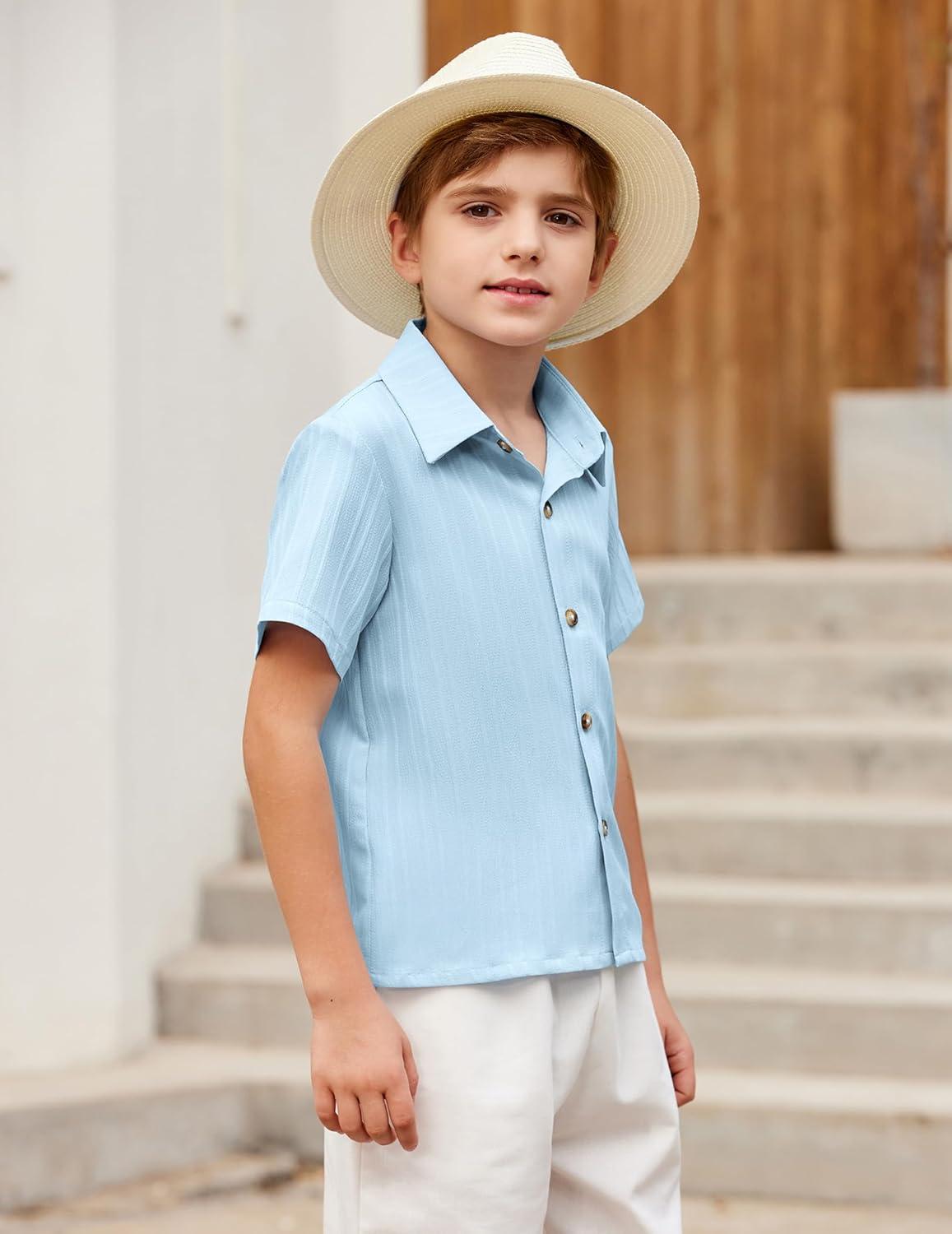 image:imageArshiner Boys Blue Button Down Shirt Casual Short Sleeve Summer Beach Shirt Size 161112years
