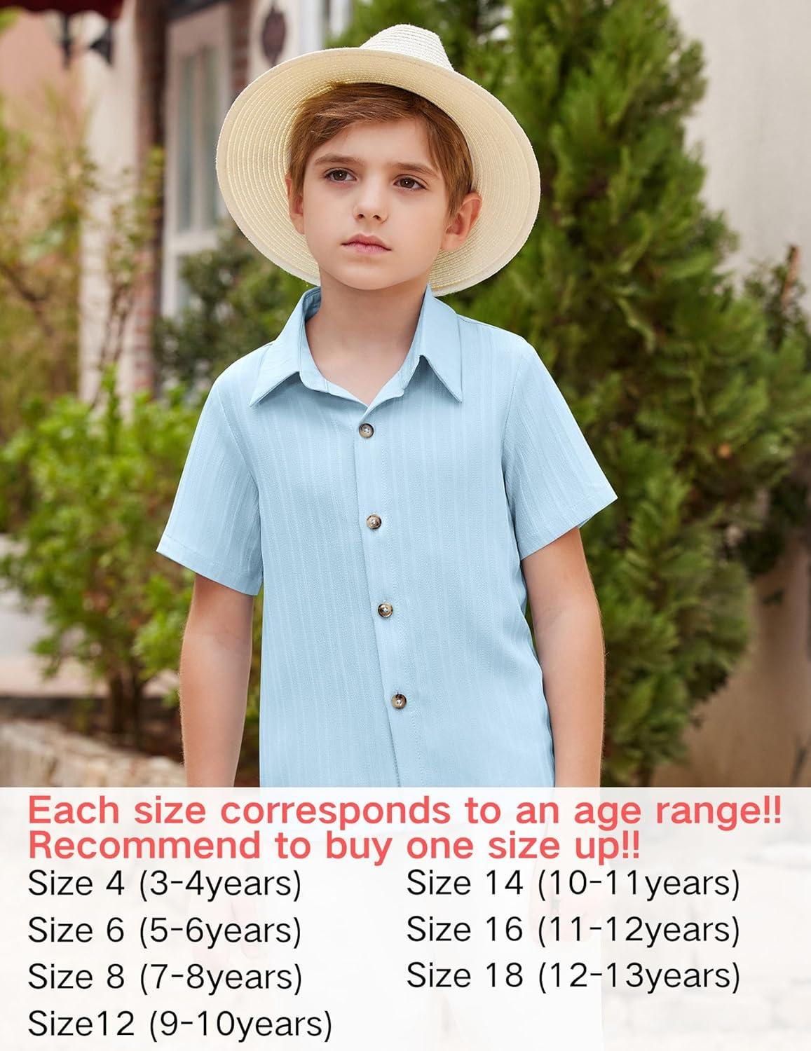 image:imageArshiner Boys Blue Button Down Shirt Casual Short Sleeve Summer Beach Shirt Size 161112years
