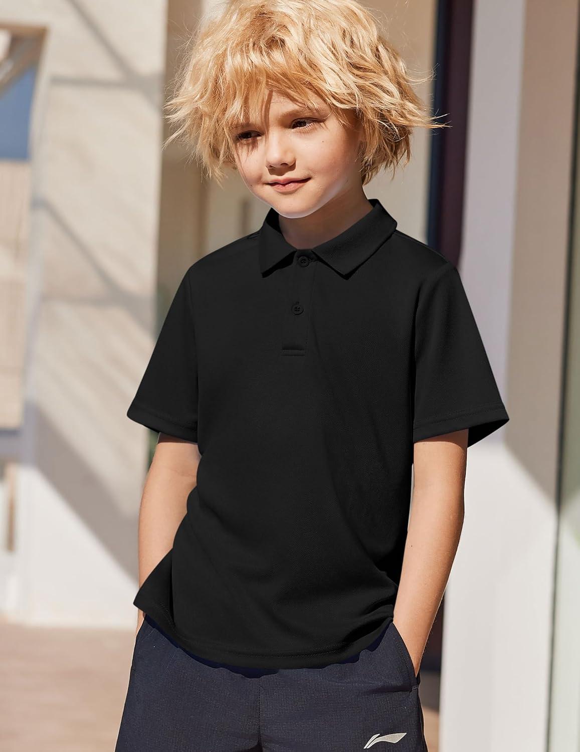 image:imageArshiner Boys Golf Polo Shirt Uniform Short Sleeve Button Collared Tee Casual Performance Active T Shirt Size 413 YearsBlack