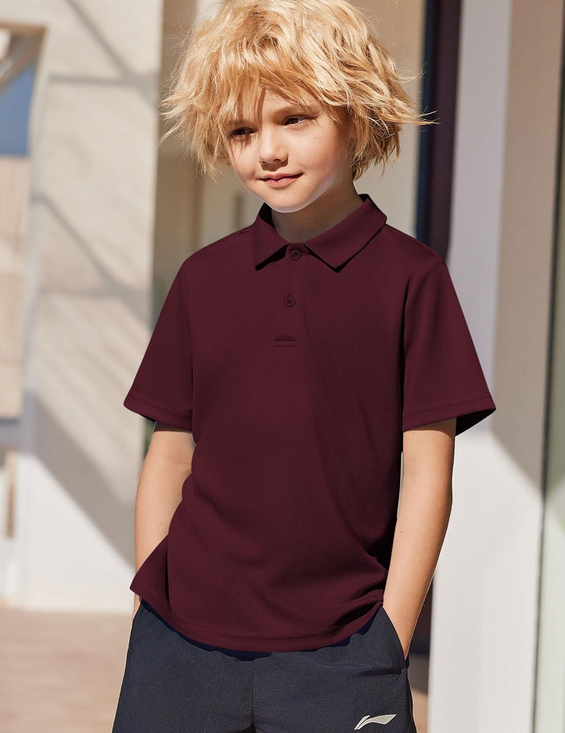 image:imageArshiner Boys Golf Polo Shirt Uniform Short Sleeve Button Collared Tee Casual Performance Active T Shirt Size 413 YearsDark Red