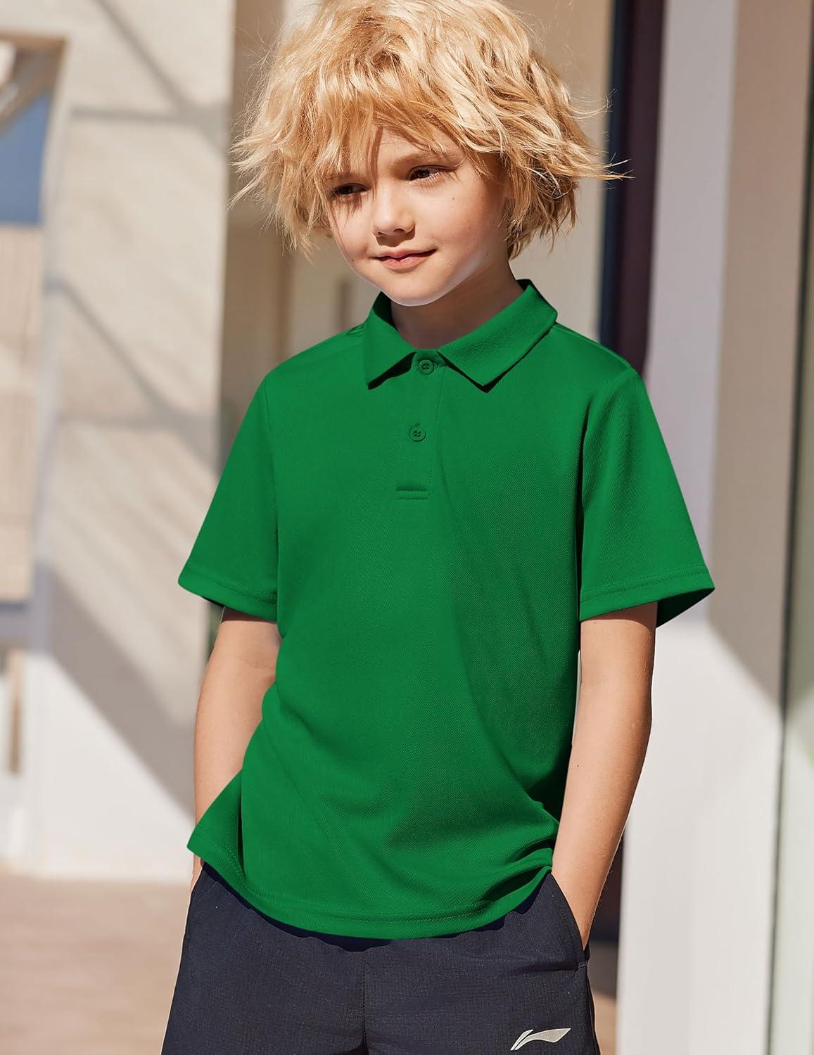 image:imageArshiner Boys Golf Polo Shirt Uniform Short Sleeve Button Collared Tee Casual Performance Active T Shirt Size 413 YearsEmerald Green