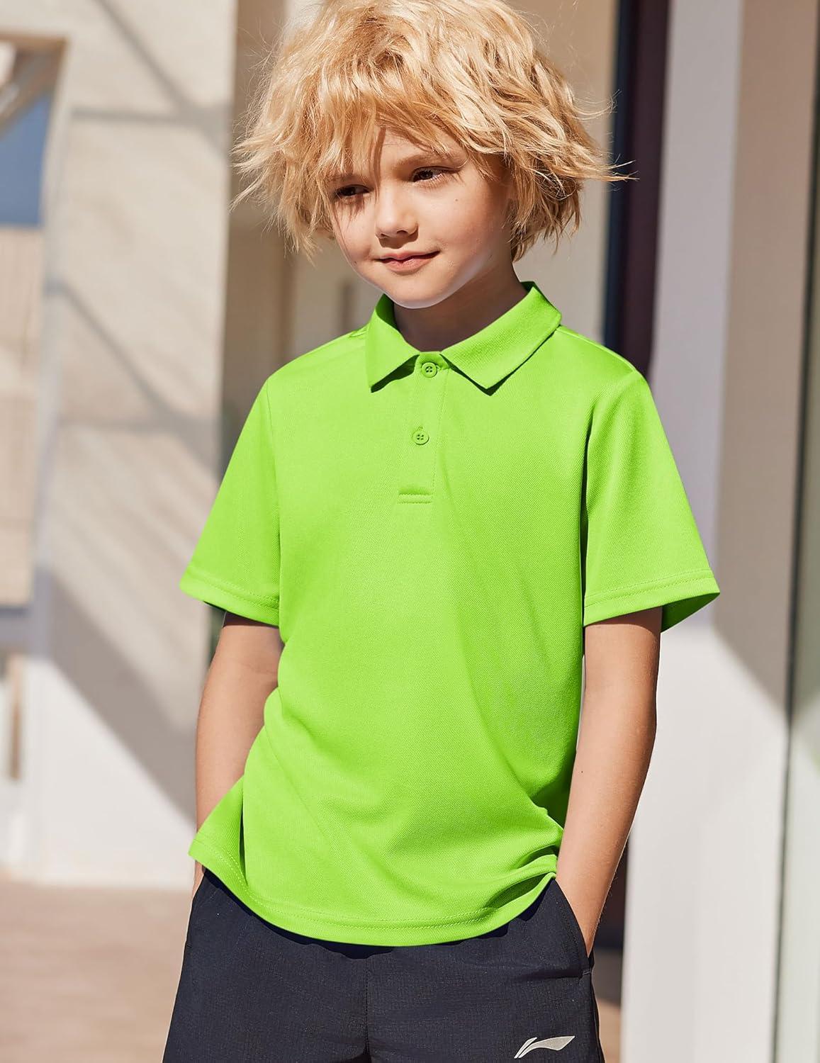 image:imageArshiner Boys Golf Polo Shirt Uniform Short Sleeve Button Collared Tee Casual Performance Active T Shirt Size 413 YearsLime Green