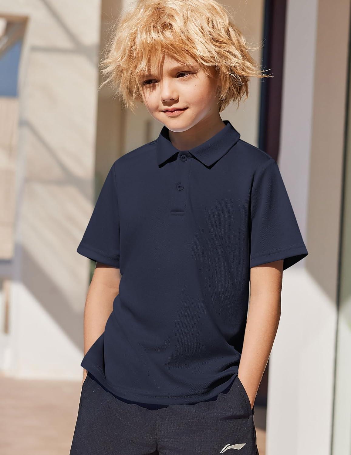 image:imageArshiner Boys Golf Polo Shirt Uniform Short Sleeve Button Collared Tee Casual Performance Active T Shirt Size 413 YearsMidnight Blue