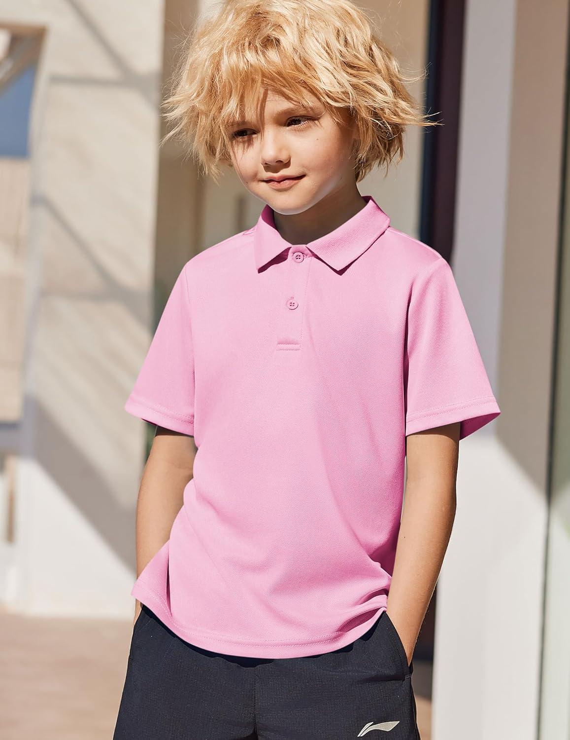 image:imageArshiner Boys Golf Polo Shirt Uniform Short Sleeve Button Collared Tee Casual Performance Active T Shirt Size 413 YearsPink