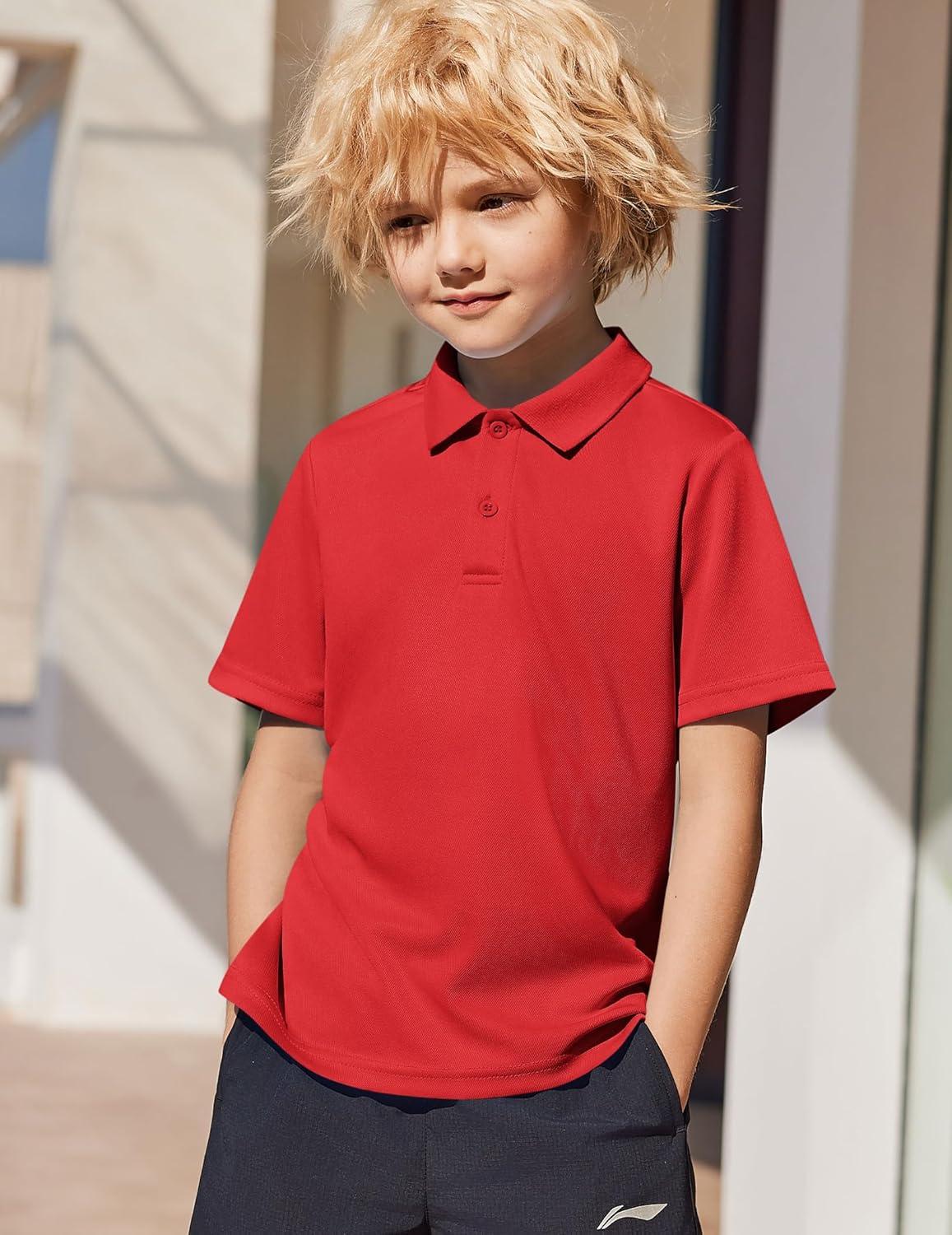 image:imageArshiner Boys Golf Polo Shirt Uniform Short Sleeve Button Collared Tee Casual Performance Active T Shirt Size 413 YearsRed