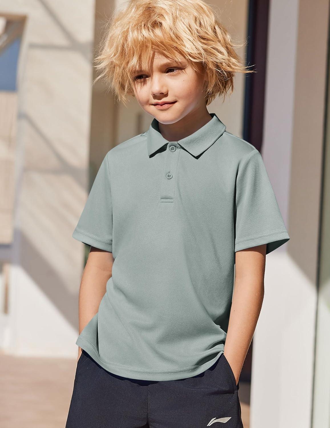 image:imageArshiner Boys Golf Polo Shirt Uniform Short Sleeve Button Collared Tee Casual Performance Active T Shirt Size 413 YearsSlate Gray
