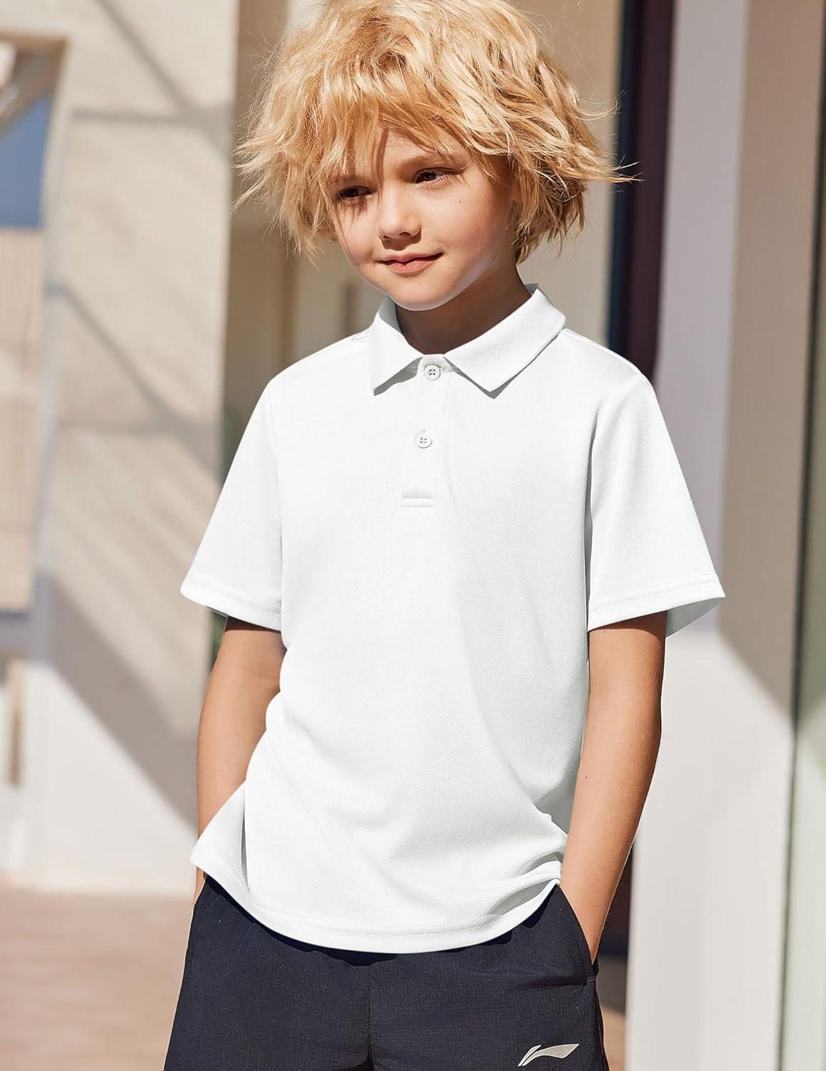 image:imageArshiner Boys Golf Polo Shirt Uniform Short Sleeve Button Collared Tee Casual Performance Active T Shirt Size 413 YearsWhite
