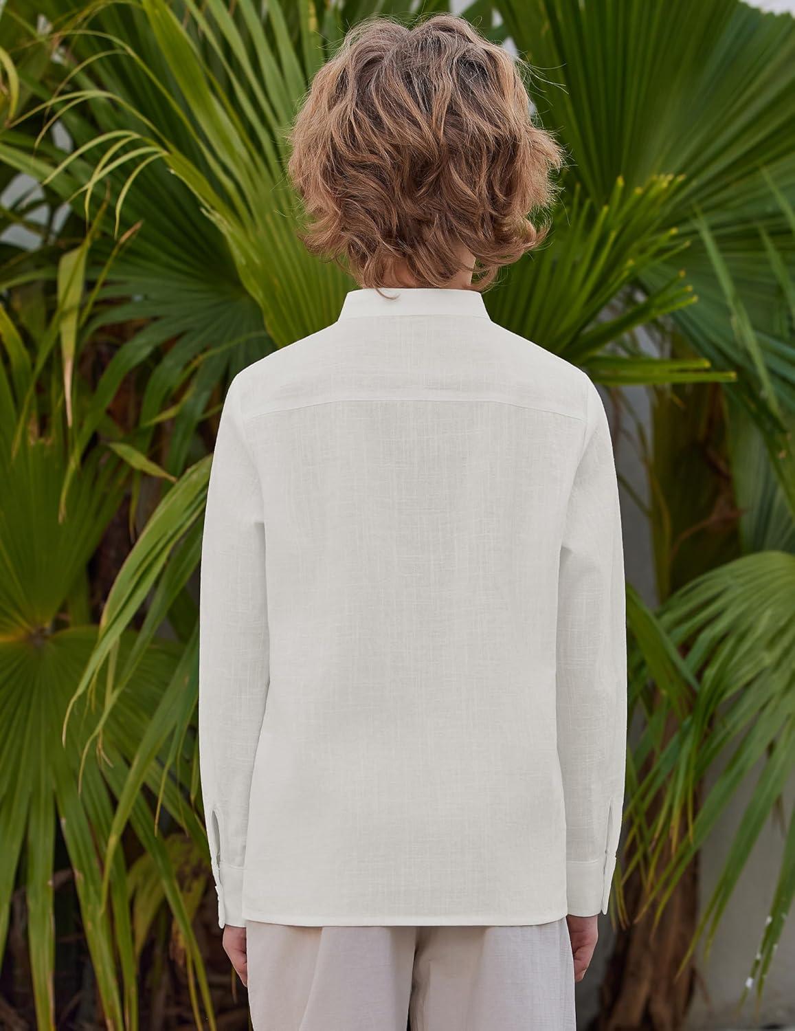 image:imageArshiner Boys Linen Henley Cotton Shirt Button Up Short Sleeve Beach Tee Casual Tops Size 412 YearsWhite