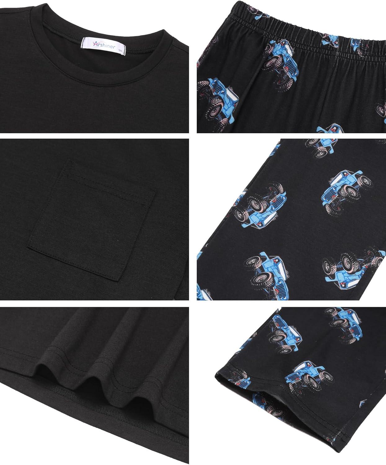 image:imageArshiner Boys Loosefit Pajamas Long Sleeve Top and Pants Car Print Black 2 Piece Pajama Set for Big Boys 1213 Years