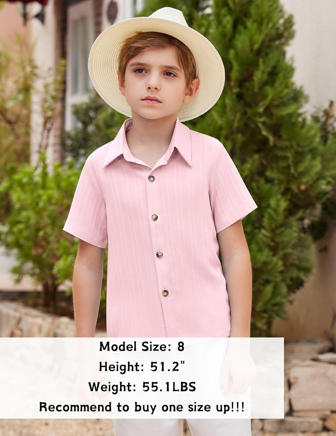 image:imageArshiner Boys Pink Shirt Casual Short Sleeve Button Down Beach Shirt Solid Summer Blouse Size 8 78years