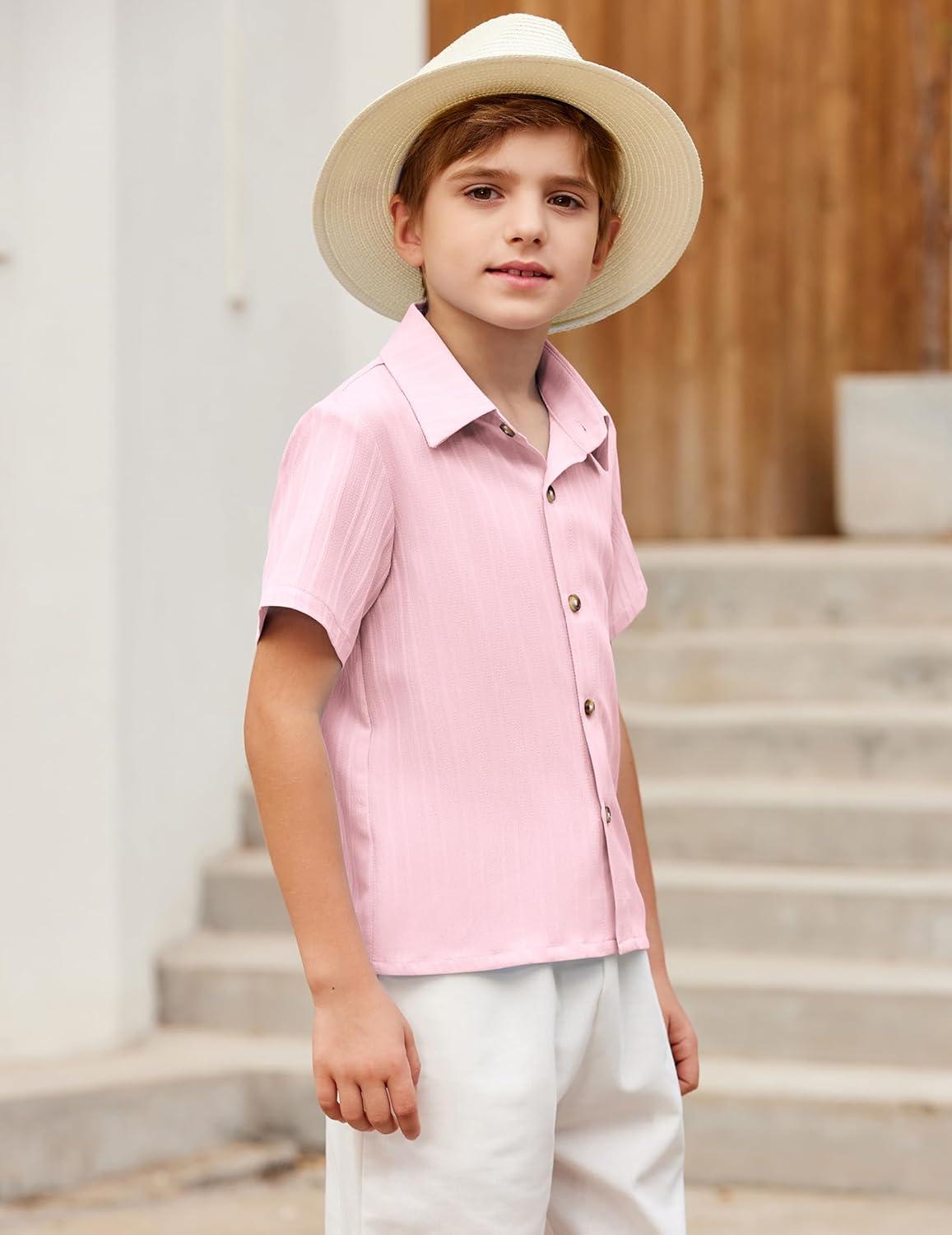 image:imageArshiner Boys Pink Shirt Casual Short Sleeve Button Down Beach Shirt Solid Summer Blouse Size 8 78years